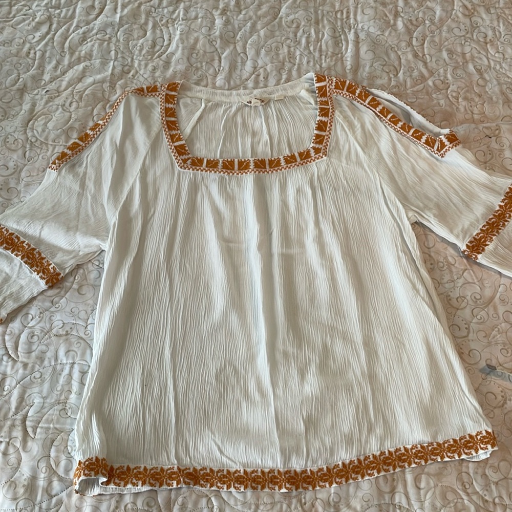 Fat Face White Top with Orange Embroidery